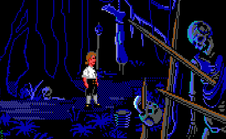 Guybrush in a cave