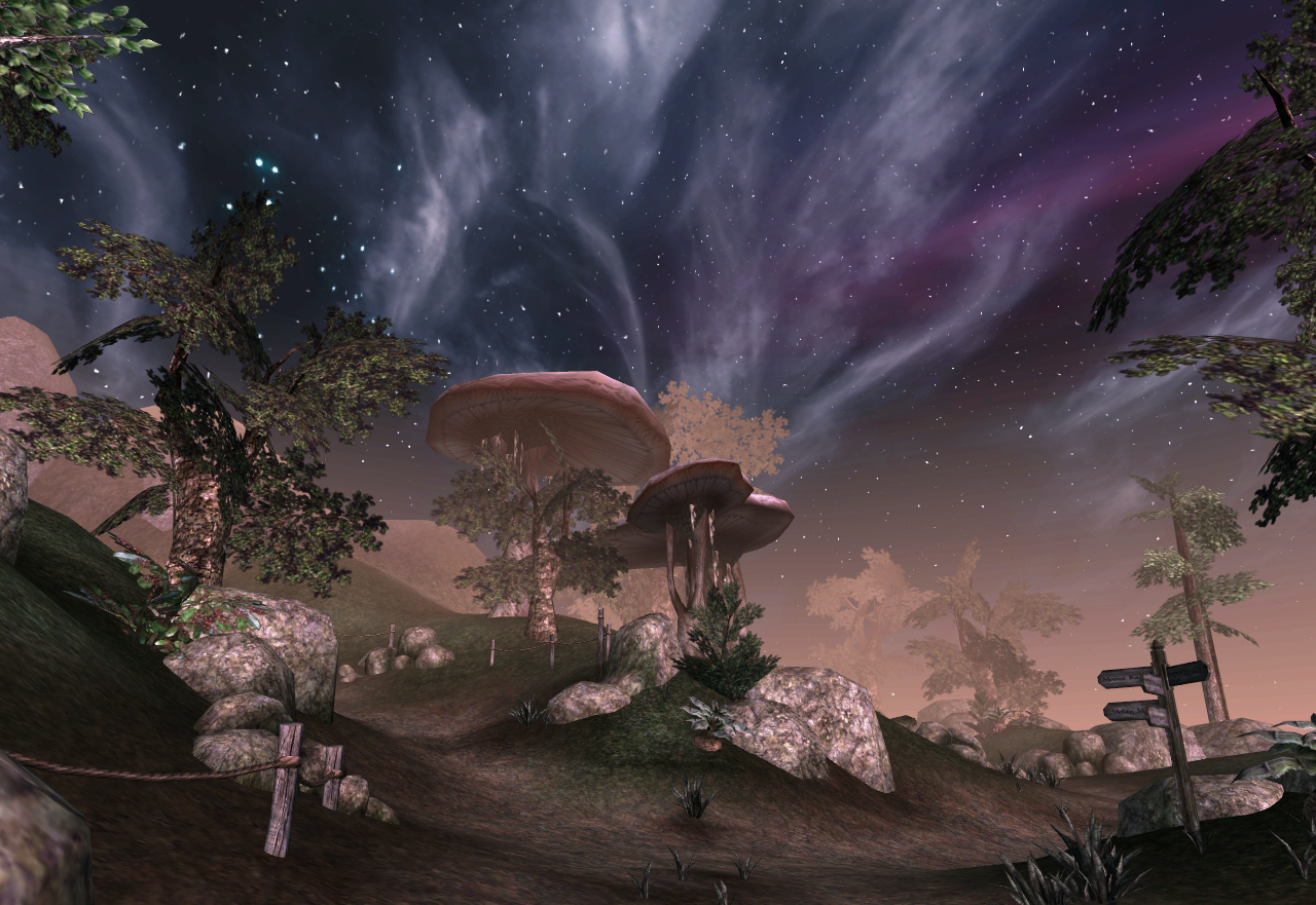 Screenshot of a landscape and pretty skybox in game